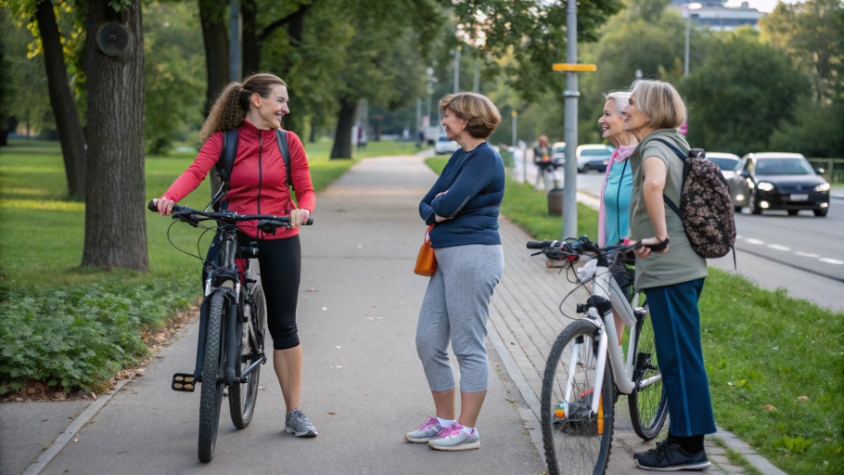 женщины на велосипедах на прогулке женщины на велосипедах на прогулке